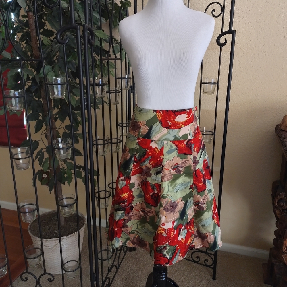Monsoon High Low Skirt in Red and Green Floral
